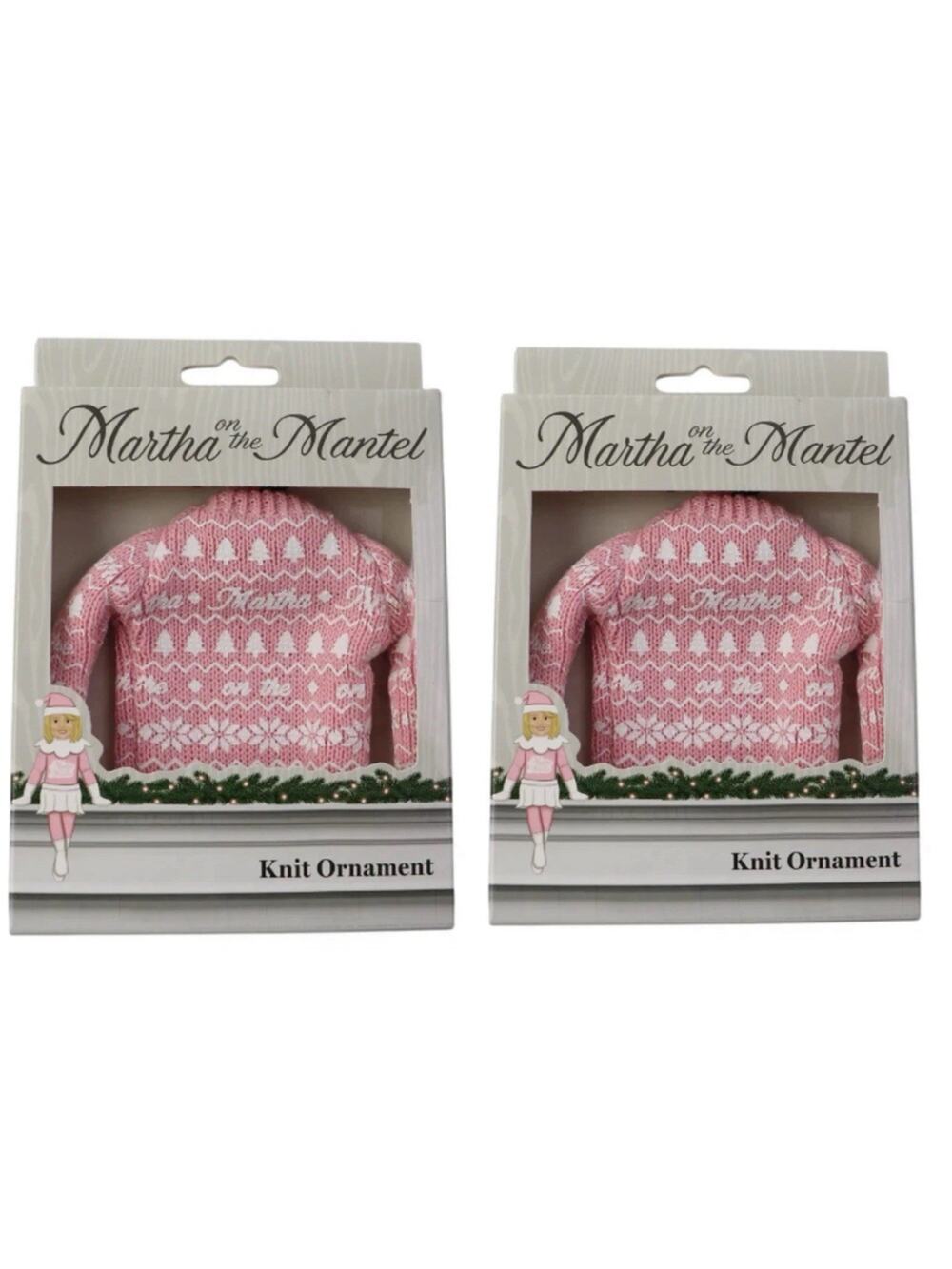 Martha on The Mantel Pink Christmas Knit Sweater Collectible Ornament Lot of 2
